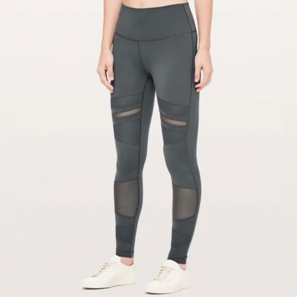 Lululemon Wunder Under mix and mesh tight grey leggings size 4 melanite